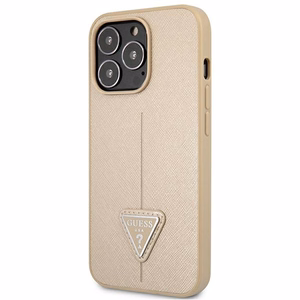 Guess GUHCP13LPSATLE iPhone 13 Pro / 13 6.1" бежевый/бежевый жёсткий чехол SaffianoTriangle Logo