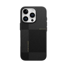 Rock Īpaši plāns Aramīda šķiedras Kevlar 600D viedtālruņa apvalks Iphone 16 Pro melns