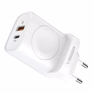 Зарядное устройство для телефона VEGER USB A + Typ C + беспроводное зарядное устройство совместимо с Apple Watch PD QC3.0 3A 25W W002E белый