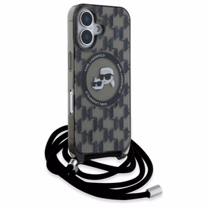 Karl Lagerfeld IML pār plecu monogrammas Karl un Choupette galvas MagSafe iPhone 16 viedtālruņa apvalks - melns
