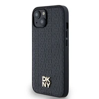 DKNY Ādas monogrammas raksta ar metāla logotipu magnētiskais viedtālruņa apvalks iPhone 15/14/13 - melns
