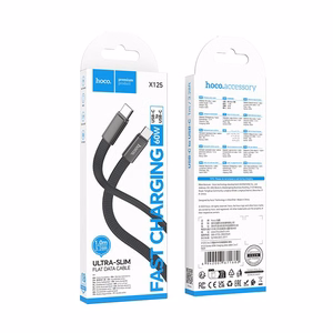 Plakanais kabelis USB C uz USB C Hoco 3A 60W 1 m X125 melns