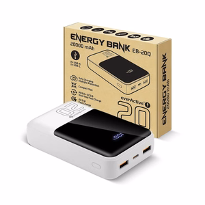 Ārējā baterija 20 000mAh, 2x USB, 1x USB-C 22,5W, QC4+, LCD ekrāns, balta