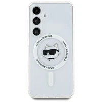 Viedtālruņa apvalks Karl Lagerfeld Poga Choupette Galva Drukāts Logotips Magnētiskais Samsung Galaxy S25 balta
