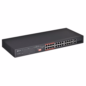 TP-Link 24 portu 10/100Mbps + 2 portu Gigabit nepārvaldīts PoE+ slēdzis