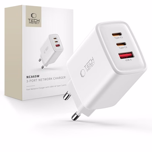 Tech-Protect NCA65W-GAN 3 portu 65 W sienas lādētājs - balts
