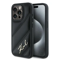 Karl Lagerfeld Diagonal Quilted Script viedtālruņa apvalks iPhone 14 Pro Max - melns