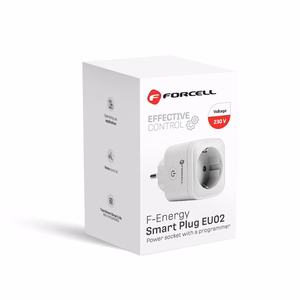 FORCELL F-ENERGY EU02 viedā kontaktligzda 230V ar WiFi, programmētāju un Tuya/Amazon Alexa atbalstu - balts