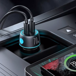 Automašīnas lādētājs Joyroom „JR-CCN02" melns 70W (2xUSB-C) ar LED gaismu