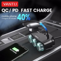 Auto cigarešu aizdedzinātāja ligzdas sadalītājs LM21 - 3 ligzdas + USB + Type C - QC 3.0 PD 3A 122W ar displeju un kabeli