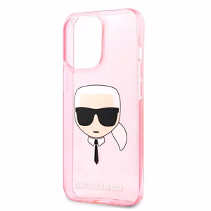 Karl Lagerfeld spīdīgs Karl's galvas viedtālruņa apvalks iPhone 13 Pro Max – rozā
