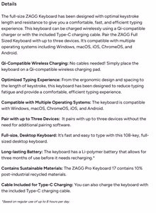 ZAGG Pro Keyboard 17" Full Size-Charcoal-Nordic (wireless charging on mat)