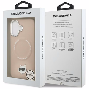 Karl Lagerfeld Choupette Pin Magnētiskais viedtālruņa apvalks iPhone 17 - rozā