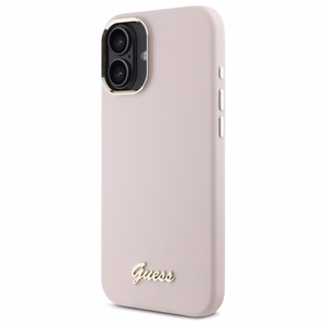 Guess Silikona Uzraksts Metāla Logo & Rāmis iPhone 16 Plus Apvalks - rozā