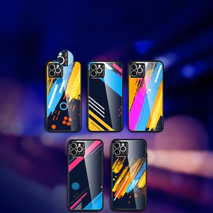 Krāsu stikla viedtālruņa apvalks izturīgs apvalks ar rūdīta stikla aizmuguri un kameras vāciņu iPhone 11 Pro Max raksts 1