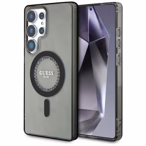 Guess Kristāli Drukāts Klasiskais Logotips Magnētiskais Samsung Galaxy S25 Ultra viedtālruņa apvalks melna