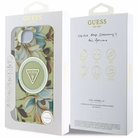 Guess IML Metal Glitter Flowers Triangle magnētiskais viedtālruņa apvalks iPhone 16e - zaļš