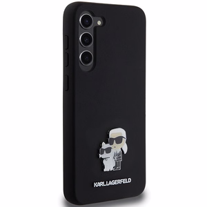 Karl Lagerfeld silikona Karl&Choupette metāla piespraude viedtālruņa apvalks Samsung Galaxy S23+ - melns