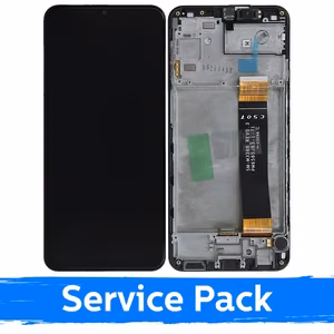 LCD displejs saderīgs ar Samsung A235 A23 4G melns ar rāmi (Service Pack)