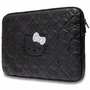 Hello Kitty rāvējslēdzēja PU stepēts apvalks ar bantēm 14" klēpjdatoram - melns