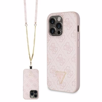 Guess GUHCP14LP4TDSCPP apvalks iPhone 14 Pro - rozā krustenisks 4G metāla logotips