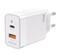 JELLICO sienas lādētājs C107 GaN PD 45W 1xUSB-C + 1xUSB QC3.0 + kabelis USB-C - USB-C balts
