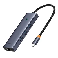 6in1 Hub Baseus UltraJoy USB-C uz HDMI4K@30Hz1+3xUSB 3.0+PD+RJ45 (kosmiskais pelēks)