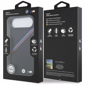 BMW M trīskrāsu metāla logotipa magnētiskais viedtālruņa apvalks iPhone 17 Air - melns