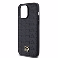 DKNY ādas monogrammas raksta ar metāla logotipu magnētiskais viedtālruņa apvalks iPhone 14 Pro Max – melns