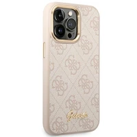 Guess 4G Vintage Gold Logo viedtālruņa apvalks iPhone 14 Pro Max - rozā