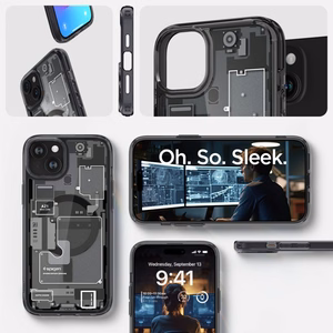 Spigen Ultra Hybrid Mag viedtālruņa apvalks ar MagSafe iPhone 15 Plus - tumši pelēks (Zero One raksts)
