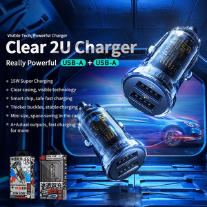 WEKOME WP-C40 Vanguard Series auto lādētājs, 2 × USB-A, 15 W, melns un caurspīdīgs