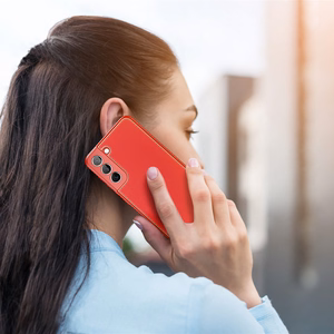 Dux Ducis Yolo elegants apvalks no ekoloģiskās ādas Samsung Galaxy S22 + (S22 Plus) sarkans