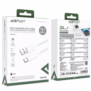 USB kabelis Acefast C18-04 no USB-A uz USB-C 1,2 m, balts