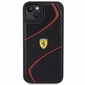 Ferrari dygsnots metāla logotipa apvalks iPhone 15 Plus – melns