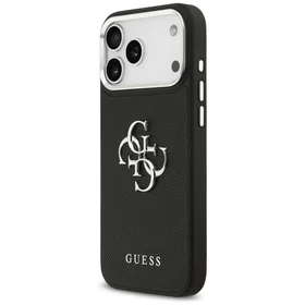 Guess Grained Big 4G Classic Logo viedtālruņa apvalks iPhone 17 Pro Max - melns