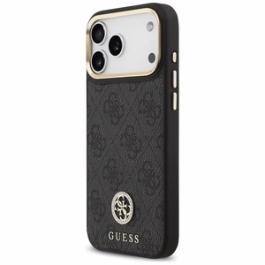 Guess 4G Strass Logo & Big Strap Metal Buttons Magnētiskais apvalks iPhone 17 Pro Max - melns