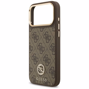 Guess чехол для iPhone 17 Pro Max совместимый с MagSafe GUHMP17XP4GRMDEW (PU W/ 4G Strass Logo) коричневый