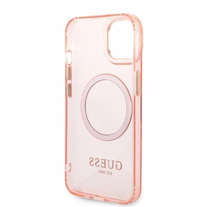 Guess GUHMP14MHTCMP iPhone 14 Plus 6.7" rozā/rozā cietais apvalks Zelta kontūra Caurspīdīgs Magnētiskais