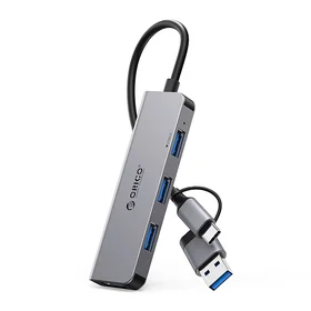 Orico YSA5-U3 USB-A/USB-C Hub dokstacija 3x USB-A 2.0 + 1x USB-A 3.0 - pelēka
