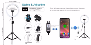 LED Ring Lamp 30cm Ar Desktop Tripod Mount Up To 1.1m, Phone Clamp