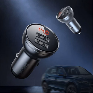 Automašīnas lādētājs Baseus CCBX-0G pelēks 24W (2xQC3.0 / AR LED VOLTMETRU)