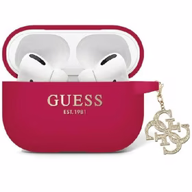 Guess GUAP2LECG4M apvalks AirPods Pro 2 austiņām - violets/rozā Liquid Silicone Mirdzošs Trīsstūra piekariņš