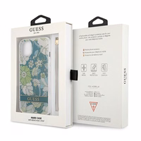 Guess GUHCP13SHFLSN iPhone 13 mini 5.4" zaļš cietais viedtālruņa apvalks ar ziedu siksniņu