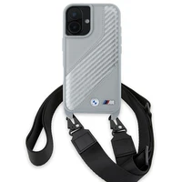 BMW M Edition Carbon Stripe & Strap Viedtālruņa apvalks Apple iPhone 16 - pelēks