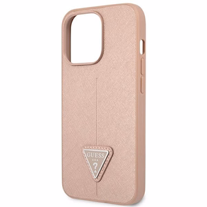 Guess GUHCP14XPSATLP iPhone 14 Pro Max 6.7" rozā cietais viedtālruņa apvalks Saffiano Triangle Logo