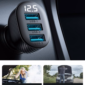 Joyroom JR-CCD03 3.4A automašīnas lādētājs ar 3x USB-A ekrānu - melns