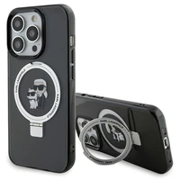 Karl Lagerfeld KLHMP15LHMRSKCK iPhone 15 Pro 6.1" melns/melns cietais apvalks ar gredzena statīvu Karl&Choupette Magnētiskais