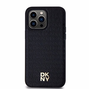 DKNY Leather Pattern Metal Logo MagSafe Чехол для iPhone 13 Pro / 13 - чёрный