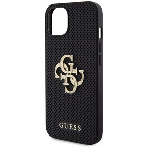 Guess Ādas perforēts 4G Spīdīgs logotips apvalks iPhone 15 - melns